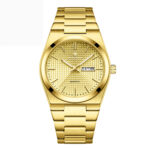 שעון גברים לומינוס קוורץ עמיד במים עם לוח שנה יוקרתי.