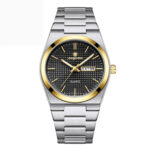 שעון גברים יוקרתי עמיד במים עם לוח שנה וקוורץ זוהר.