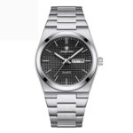 שעון יוקרתי לגברים עם לוח שנה, עמיד במים וזכוכית קוורץ זורחת.