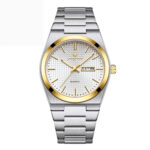 שעון גברים יוקרתי עמיד במים עם לוח שנה ואבן קוורץ זוהרת.