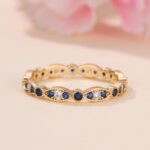 Golden Royal Blue Diamond-Edged White Diamond Light Luxury Women's Ring - Image 5