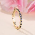 Golden Royal Blue Diamond-Edged White Diamond Light Luxury Women's Ring - Image 2