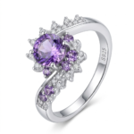 Fashionable Oval Purple Diamond-Encrusted Zircon Ring