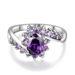 Fashionable Oval Purple Diamond-Encrusted Zircon Ring