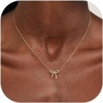 Risamil 14K Gold Plated Necklace for Women - Bow Necklace - Dainty Necklace Cute Small Tiny Bow Pendant Choker Chain Necklace Trendy Necklaces for Women Jewelry Gift