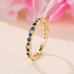 Golden Royal Blue Diamond-Edged White Diamond Light Luxury Women's Ring - Image 3